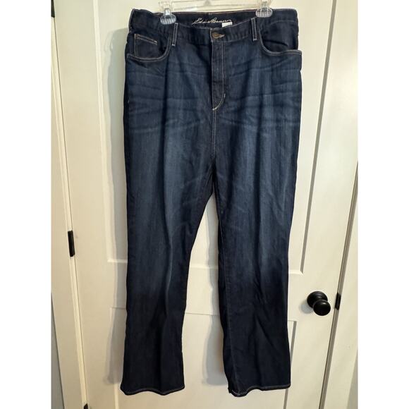 Eddie Bauer Jeans Women Plus Size 22 Elastic Band Sides Bootcut Blue Denim - Picture 1 of 14